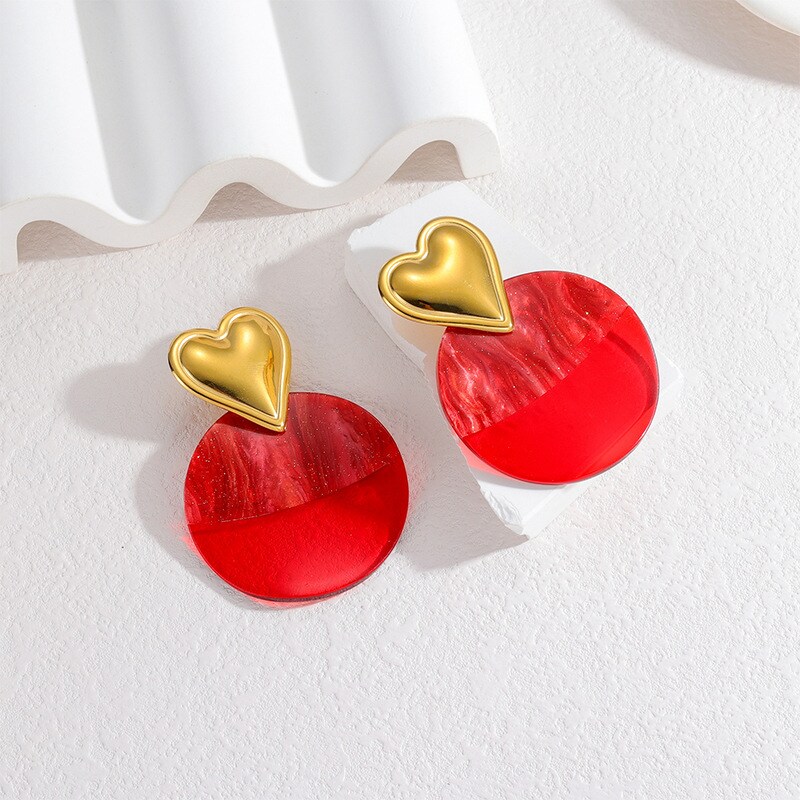 1 Pair Luxurious Classic Style Heart Shape Stainless Steel 18K Gold Plated Women's Dangle Earrings h5 